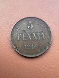 Finlandia Mikołaj II 5 pennia 1916 - rewers