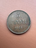 Finlandia Mikołaj II 5 pennia 1916 - rewers