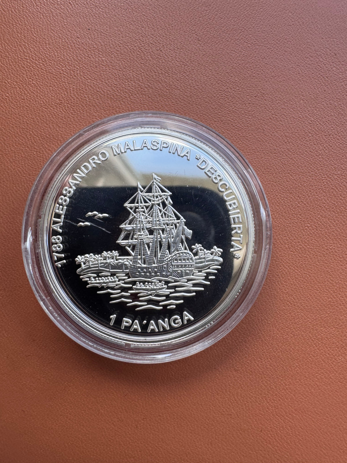Rewers – 1788 Alessandro Malaspina Descubierta, okręt przy wyspie, 1 Paʻanga, 2001