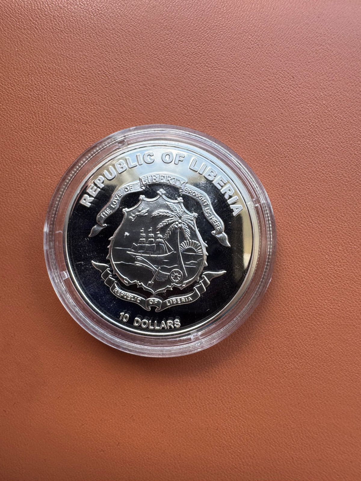 Awers – Republic of Liberia, herb, The Love of Liberty Brought Us Here, 10 Dollars