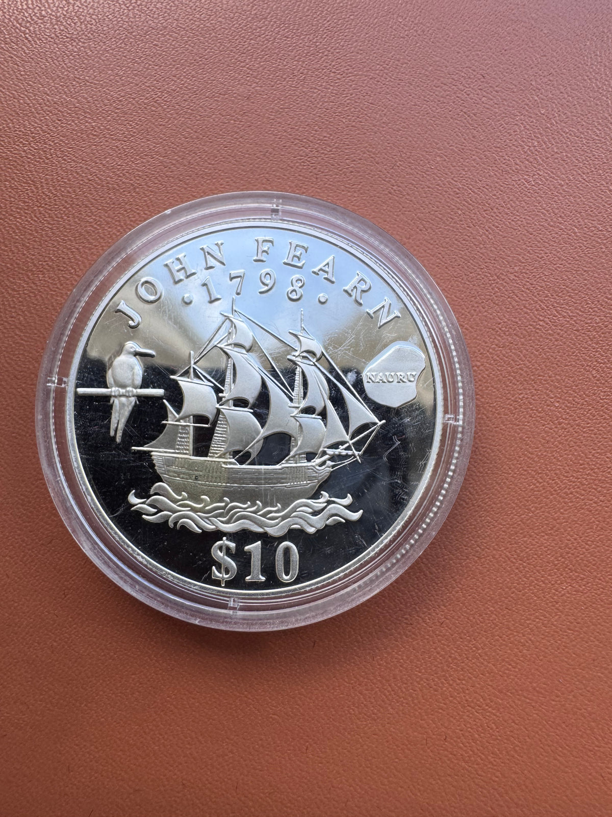 Rewers – John Fearn 1798, okręt Hunter z fregatą i mapą Nauru, $10, 1994